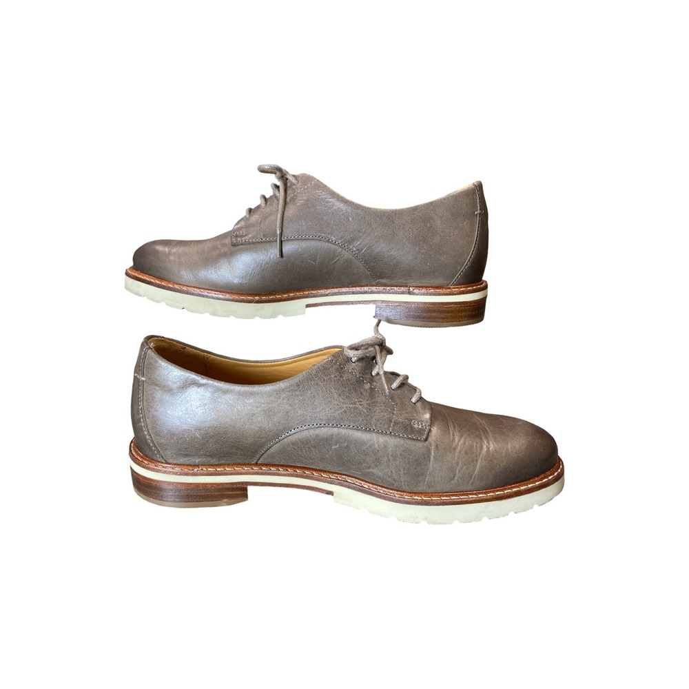 Samuel Hubbard Women 6.5 Leather All Aboard Wax Oxford Shoes Taupe Gray Lace up